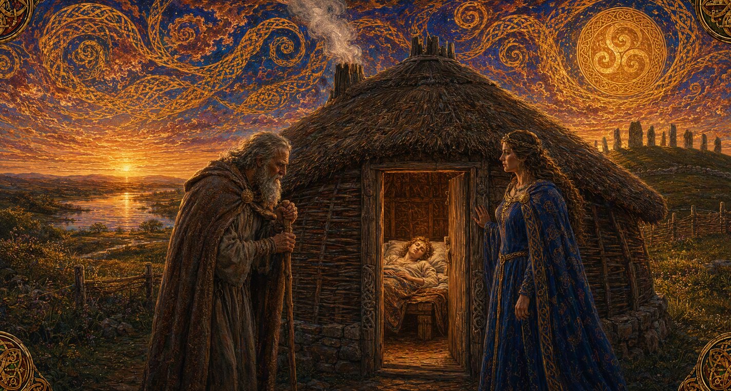 At dawn an old physician leaning on his staff reads the smoke rising from a round house where a young man lies sick.