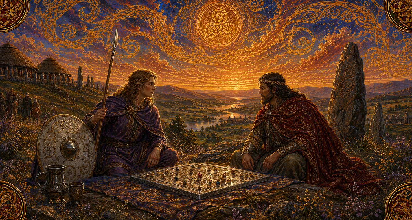 On the hill of Tara on a summer's day a shining young warrior sets a silver gaming board with gold pieces before a king.